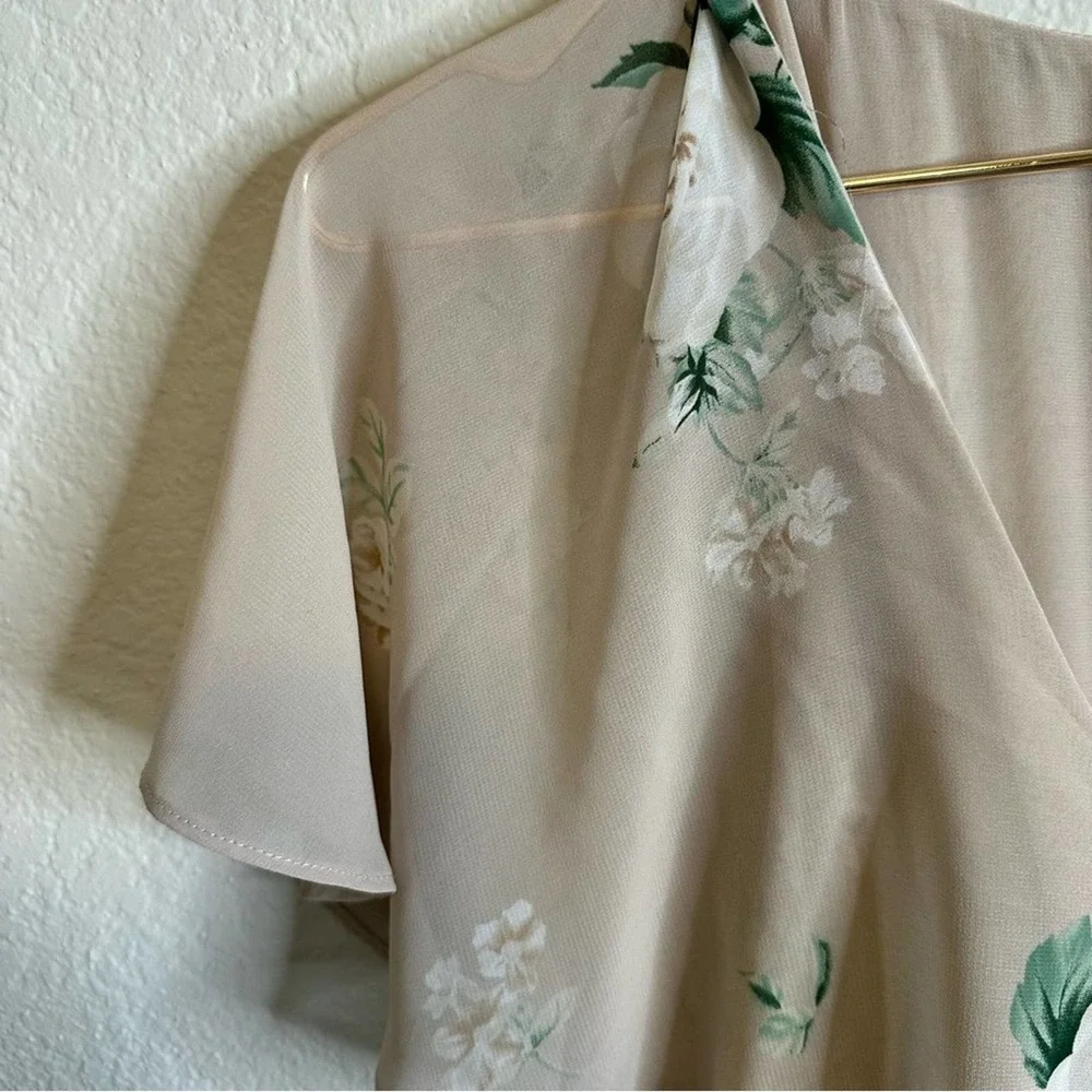Show me your Mumu Maxi Dress Empire Waist V-neck Short Sleeve Floral Cream M - Picture 11 of 13